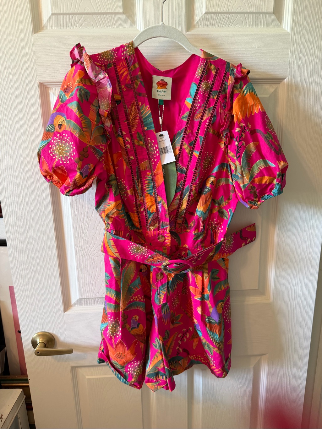 Farm Rio Women’s Pink Tropical Print Romper